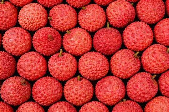 Luscious arrangement of fresh lychee fruits showcasing intricate textures and vibrant red hues ideal for culinary creativity and exotic flavor exploration