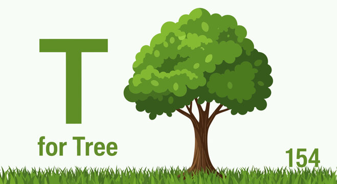 A vector graphic illustration of a tree representing the letter T for educational purposes