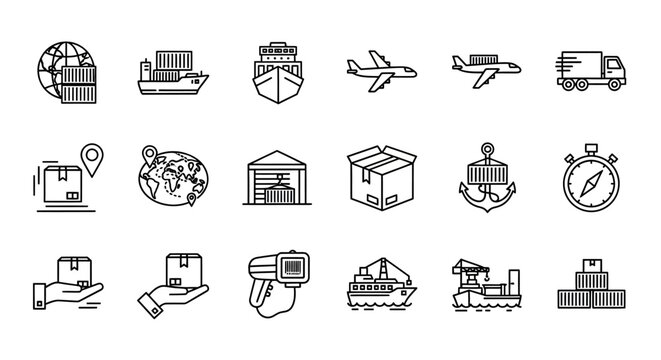 Collection of Transportation and Travel-Related Icons for Digital Design