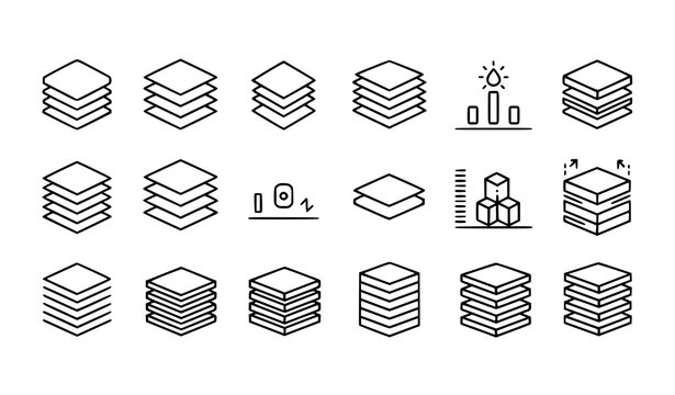Three layer stack line icon set for level structure height floor and data organization concepts