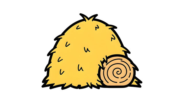 Cartoon haystack and hay bale illustration with simple lines
