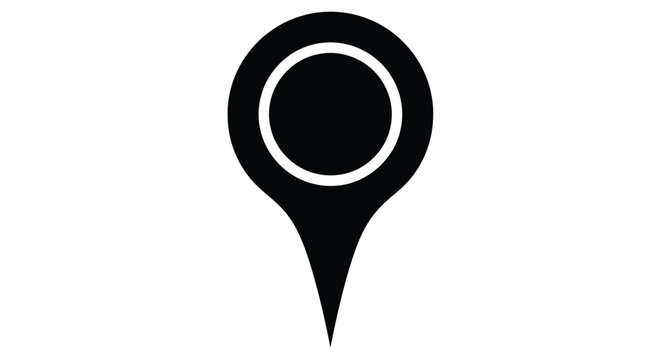Simple black map pin icon with a white circular outline on a white background