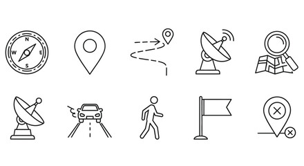Navigation and travel icons compass map markers satellite dishes and more © Imdadul_Studio