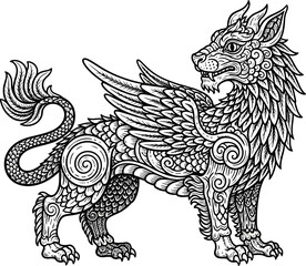 Fototapeta premium Heraldic griffin creature standing in profile