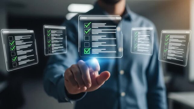 Digital interaction showcasing a task completion process via a virtual checklist interface on a