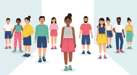 Fototapeta premium A diverse group of people standing together in a vector illustration of unity and individuality