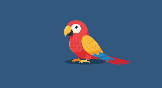 A colorful parrot illustration with vibrant feathers and a modern design style