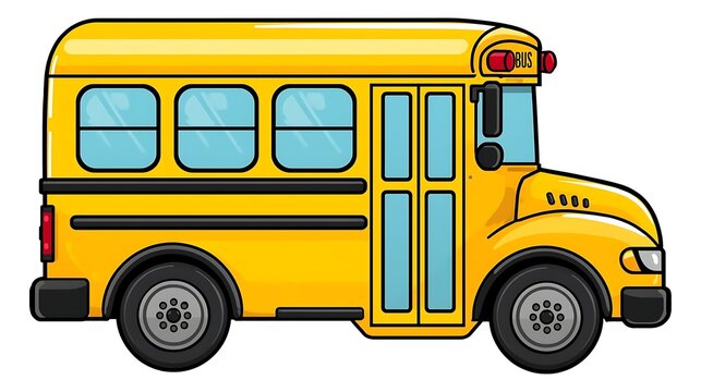 Modern short yellow school bus cartoon illustration isolated