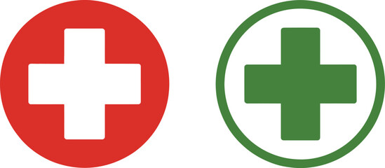 Medical cross sign vector illustration, red and green cross symbols for healthcare pharmacy first aid and medical services design. © Eva Elrod
