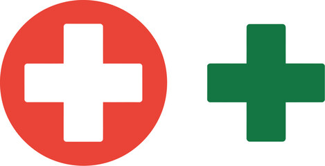 Obraz premium Medical cross sign vector, red and green symbols representing healthcare first aid pharmacy and emergency medical services in clean graphic illustration.