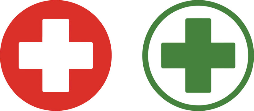 Medical cross sign vector illustration, red and green cross symbols for healthcare pharmacy first aid and medical services design.