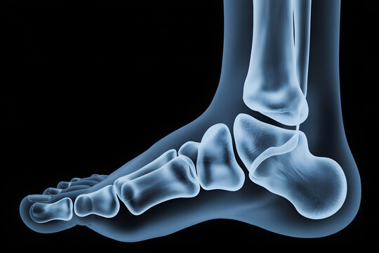 X-ray of Human Foot and Ankle Bones on Black Background