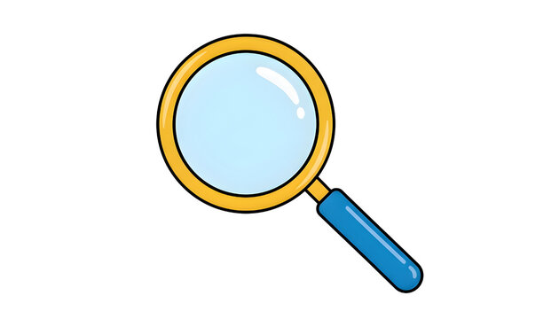 Simple magnifying glass icon with blue lens and yellow frame