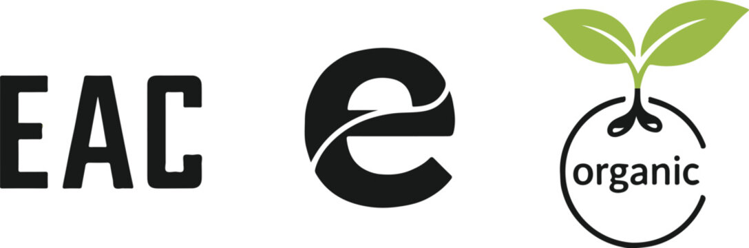 Eco friendly logos, organic icons, sustainable labels, green branding