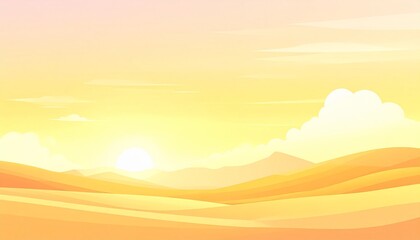 Obraz premium A serene pastel sunrise spreads warm golden light across rolling hills and soft clouds, creating a calm, dreamy landscape filled with gentle color gradients
