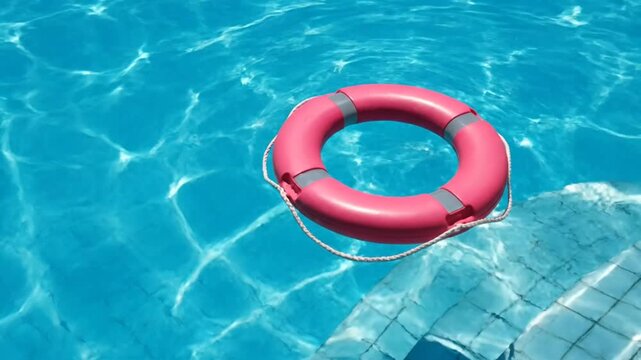 Pink lifebuoy in pool.