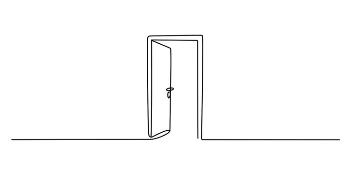 Continuous one line drawing of an open door in a minimal style 