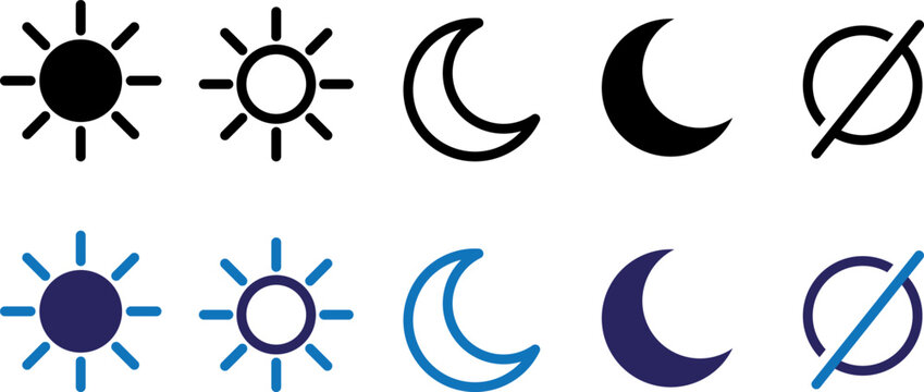 sun and moon icons for day and night mode interface toggles weather symbols for web and mobile apps
