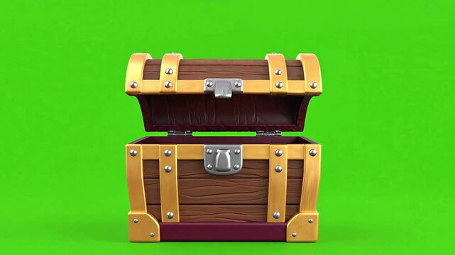 Antique Wooden Treasure Chest Opens Revealing Empty Interior.