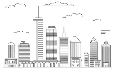 Obraz premium city skyline with tall buildings and clouds in the sky line drawing