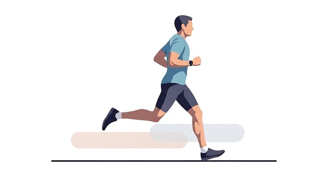Flat vector illustration of a man running for exercise and fitness on a plain white background