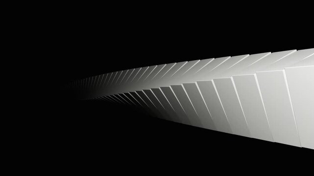 Abstract geometry perspective line pattern shadow light contrast, repeating white panels fading into black space with deep vanishing point, Looping animation