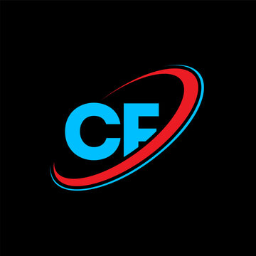 CF C F letter logo design. Initial letter CF linked circle uppercase monogram logo red and blue. CF logo, C F design. cf, c f