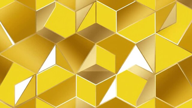 Abstract golden yellow geometric honeycomb pattern 3d rendering animation seamless loop background