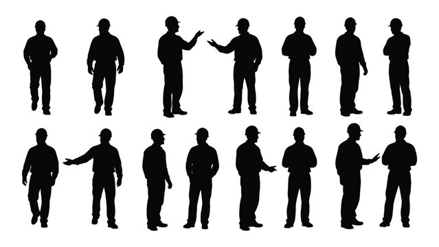Collection of 12 black silhouettes of men in various poses and business attire