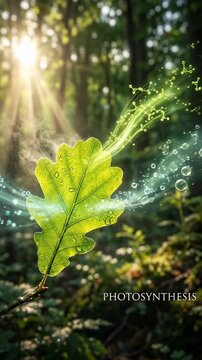 Leaf, green foliage absorbing solar energy, converting carbon dioxide and water into vital oxygen and nourishing glucose sugar, a fundamental botanical process fueling terrestrial ecosystem life.