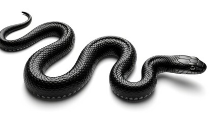 Naklejka premium A black snake curled up and facing right on a white background