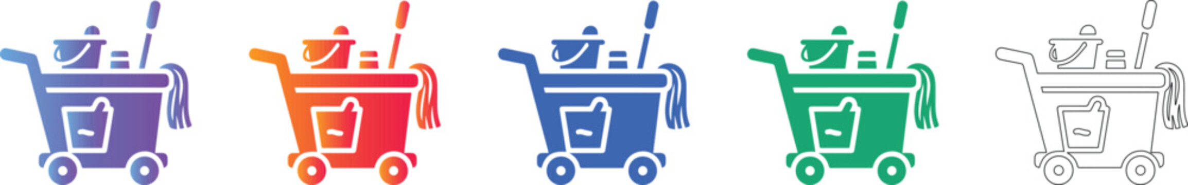 Set of Five Cleaning Cart Icons