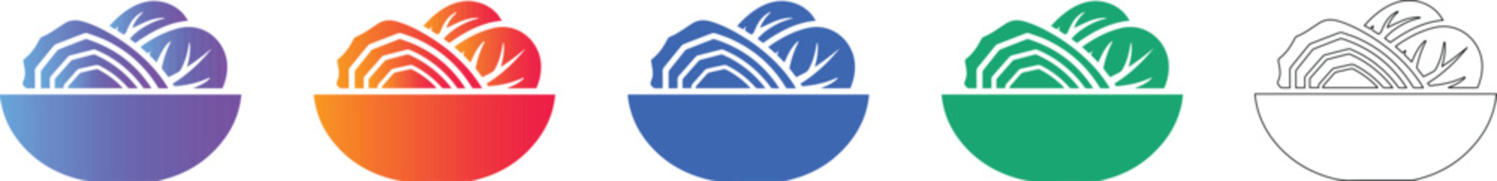 Set of Five Cabbage Bowl Icons