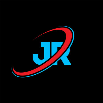 JR J R letter logo design. Initial letter JR linked circle uppercase monogram logo red and blue. JR logo, J R design. jr, j r