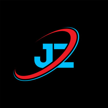 JZ J Z letter logo design. Initial letter JZ linked circle uppercase monogram logo red and blue. JZ logo, J Z design. jz, j z