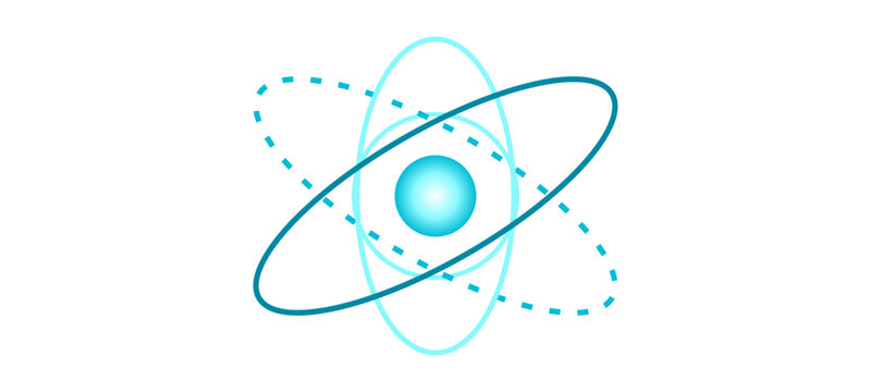 Atom, atomic structure, science icon, vector symbol, blue illustration