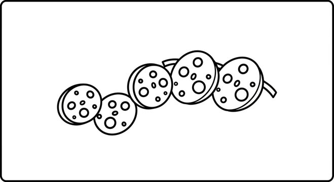 Abstract pattern of sliced pepperoni sausage, food ingredient, top view