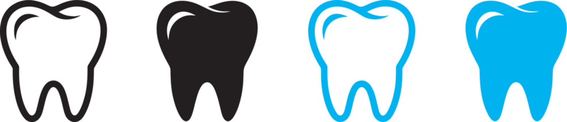 Fototapeta premium Tooth icon, dental clinic logo, human teeth vector, blue dentistry logotype, oral hygiene concept, dentist sign, molar tooth symbol, simple tooth pictogram design