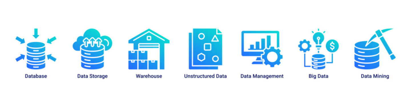 Data Management web banner icon vector illustration with Database,Data Storage,Warehouse,Unstructured Data,Data Management,Big Data,and Data Mining