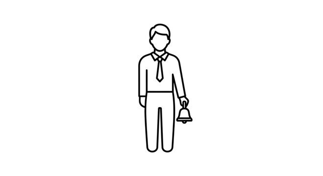 Man in Suit Holding Bell, Business Announcement Icon, Vector Illustration