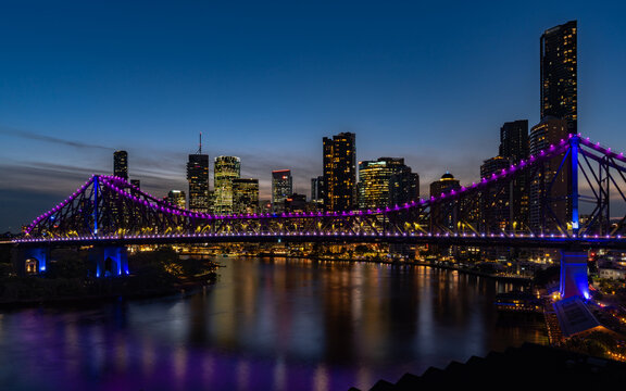 Story Bridge Illuminated in the Evening