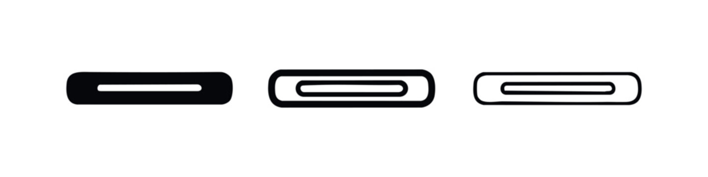 Minus sign icon set. Horizontal bar symbol. Subtraction or divider element vector on white background.