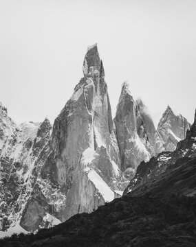 Cerro Torre in winter in black and white