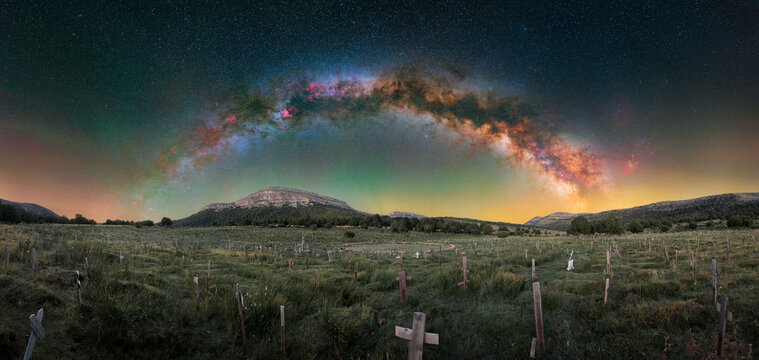 Astrophotography of Milky Way Over Sad Hill Cemetery