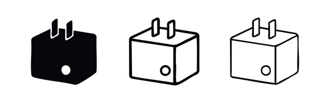 USB Wall Charger Power Adapter Icon Set - Electronic Device Charging Block