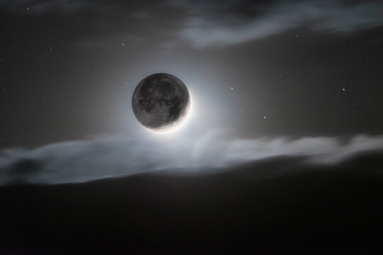 Night Sky with Crescent Moon and Dramatic Clouds