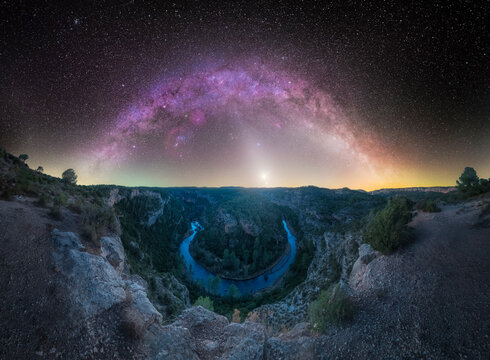 Milky Way, Moon, and Zodiacal Light Above San Vicente Canyon