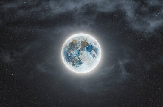 Full Moon with Starry and Cloudy Night Sky
