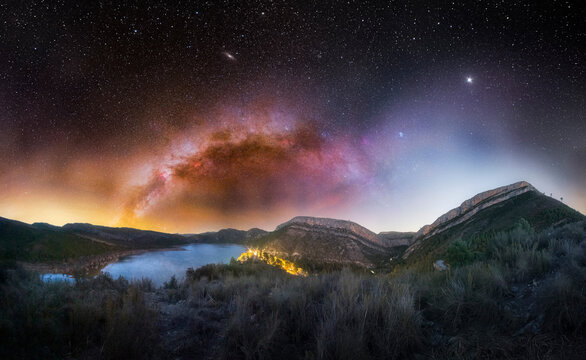 Milky Way Arch Over Mountain Lake at Night