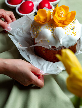 Beautiful Easter cake with beautiful decor, composition